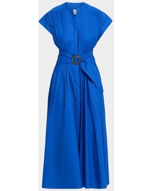 Saloni Neesha Short-Sleeve Cotton Maxi Dress - Blue