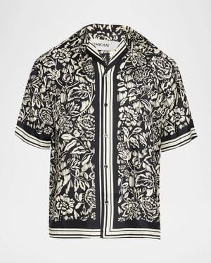 Jonathan Simkhai Apos;S Clarke Floral Silk Short-Sleeve Shirt - Black