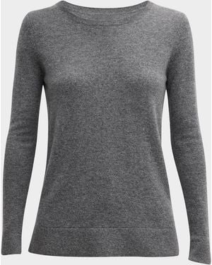 Neiman Marcus Cashmere Basic Crewneck Top - Gray
