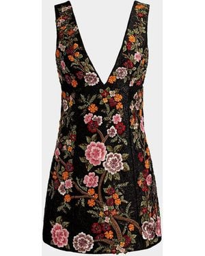 Alice + Olivia Mandy Embroidered Mini Dress - Black