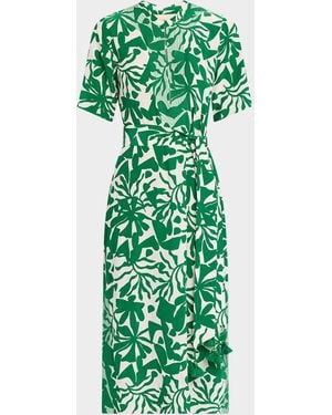 Figue Thandie Short-Sleeve Belted Midi Kaftan Dress - Green