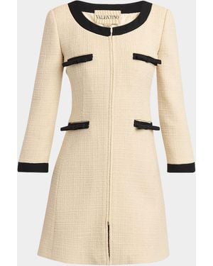 Valentino Garavani Tweed Long-Sleeve Zip Mini Dress - Natural