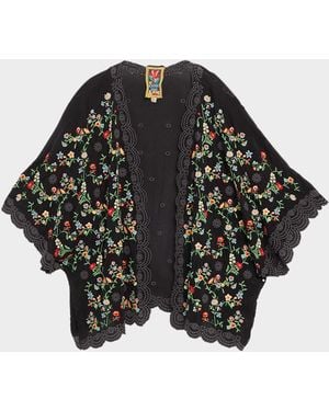 Johnny Was Roseum Floral-Embroidered Short Kimono - Black
