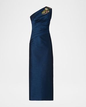 Shoshanna Como Sleeveless Beaded One-Shoulder Midi Dress - Blue