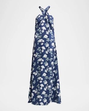 Sachin & Babi Laurant Floral Print Halterneck Gown - Blue