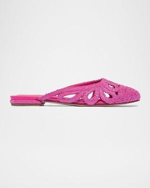 Bernardo Raffia Slipper Mules - Pink