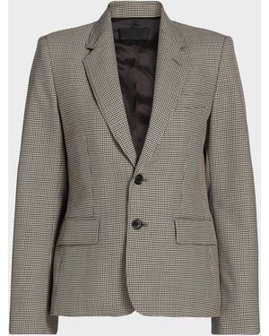 Nili Lotan Ysee Houndstooth Wool Single-Breasted Blazer Jacket - Brown