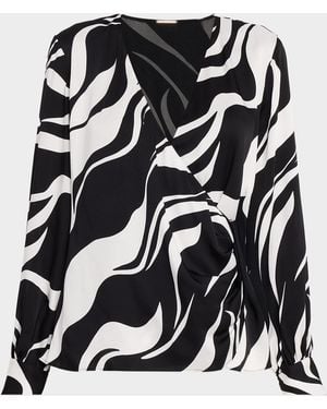 Tahari Estelle Abstract Silk-Blend Surplice Blouse - Black