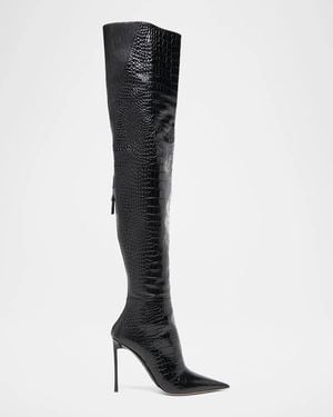 Tom Ford Vertigo 105Mm Croc-Embossed Leather Boots - Black