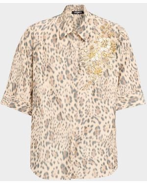 Emanuel Ungaro Aimee Beaded Animal-Print Blouse - Natural