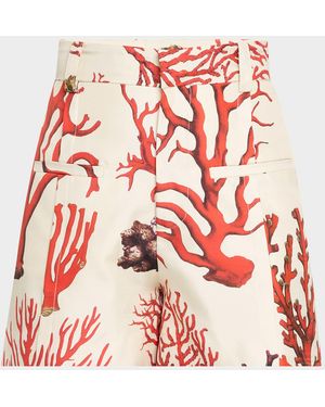 Libertine Venetian Coral High-Rise Silk Shorts - Red