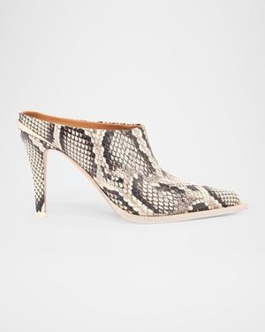 Partow Kelley Python-Embossed Western Mule Pumps - White