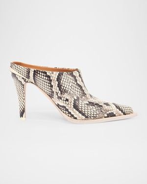 Partow Kelley Python-Embossed Western Mule Pumps - White