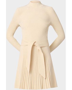Shoshanna Tara Ribbed Mock-Neck Mini Sweater Dress - Natural