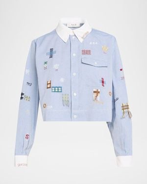 Sea Claira Embroidered Button-Front Shirt - Blue