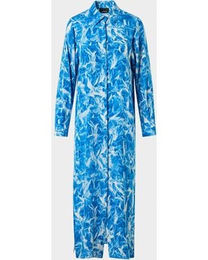 Akris Whitecaps Print Silk Crepe Midi Shirtdress - Blue
