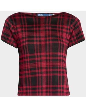 Polo Ralph Lauren Plaid Jacquard Short-Sleeve Sweater - Red