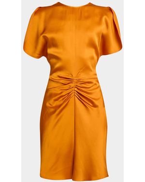 Victoria Beckham Ruched Gathered-Waist Mini Dress - Orange