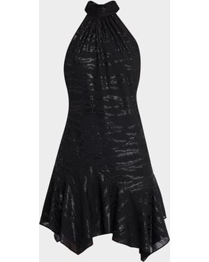 Ramy Brook Nari Shimmer Handkerchief Halter Mini Dress - Black