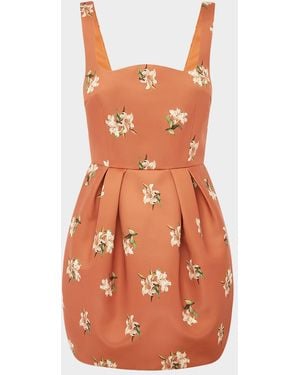 LEO LIN Piper Pleated Floral-Print Mini Dress - Orange