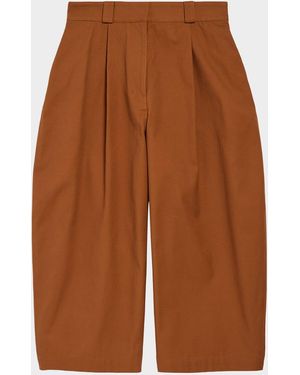 Balenciaga Pleated Barrel-Leg Ankle Bermuda Pants - Brown