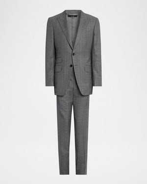 Tom Ford Apos;S Herringbone Wool Prince Of Wales Peak-Lapel Suit - Gray