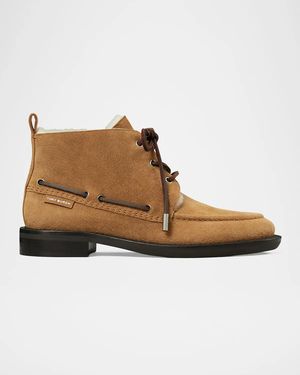 Tory Burch Duck Shearling-Lined Suede Ankle Boots - Brown