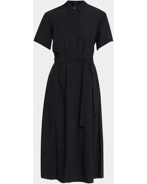 Theory Belted Twill Midi Shirtdress - Black