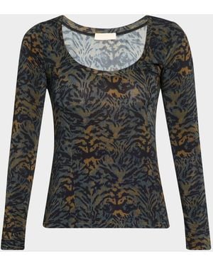 Ulla Johnson Aris Printed Long-Sleeve Jersey Top - Black