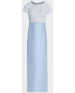 Sachin & Babi Isla Sequin Tweed & Mikado Column Gown - Blue