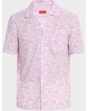 Isaia Cotton Umbrella-Print Camp Shirt - Pink