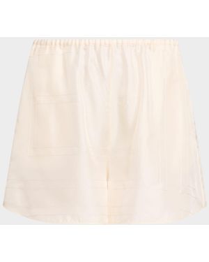 TOTEME Monogram Embroidered Silk Pajama Shorts - Natural