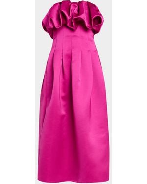 Ulla Johnson Cosima Strapless Satin Tea-Length Dress - Pink
