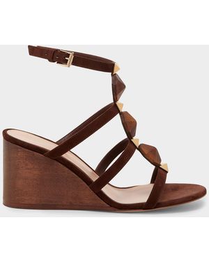Gianvito Rossi 70Mm Beaded Suede Wedge Sandals - Brown