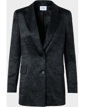 Akris Punto Crinkled Satin Single-Breasted Blazer Jacket - Black