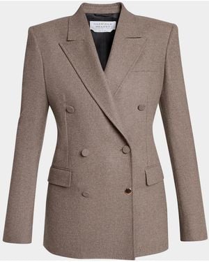 Gabriela Hearst Gavin Wool-Cashmere Flannel Double-Breasted Blazer Jacket - Brown
