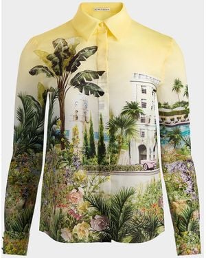 Alice + Olivia Pure Paradise Willa Silk Blouse - Green