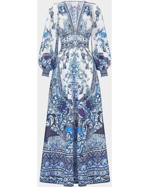 CAMILLA A Tiled Wonderland Printed Button-Front Maxi Dress - Blue