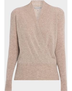 Neiman Marcus Wrap-Front Cashmere Top - Natural