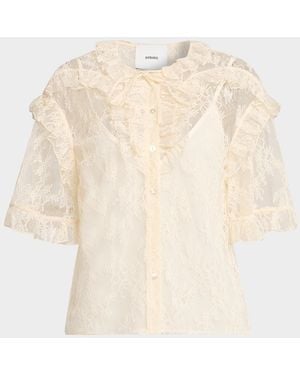 AKNVAS Kyra Button-Front Lace Top - Natural