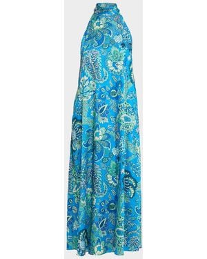 Emanuel Ungaro Sabine Floral-Print Rhinestone Halter Maxi Dress - Blue