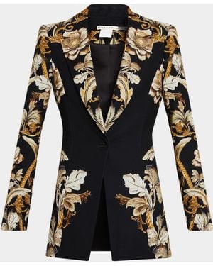Alice + Olivia Shae Baroque-Print Single-Breasted Fitted Jacket - Black