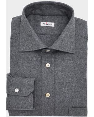 Kiton Apos;S Brushed Cotton Flannel Button-Down Shirt - Gray