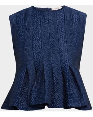 Sea Fayetta Embossed Peplum Tank Top - Blue