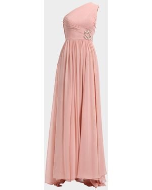 Elie Saab One-Shoulder Cape-Sleeve Chiffon Gown - Pink