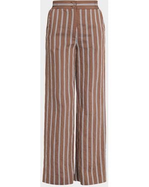 Veronica Beard Carraway Striped Wide-Leg Pants - Brown