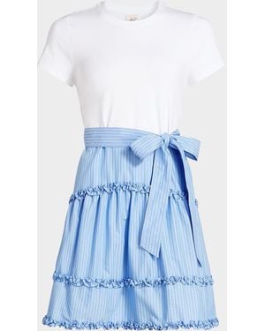 Likely Jessie Mixed-Media Belted Cotton-Blend Mini Dress - Blue