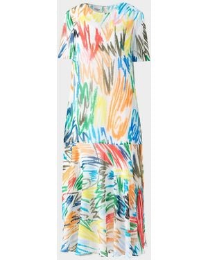 Akris Punto Scribble-Print Dropped-Waist Maxi Dress - White