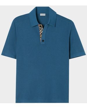 Burberry Apos;S Marcus Check-Trimmed Wool Polo Shirt - Blue