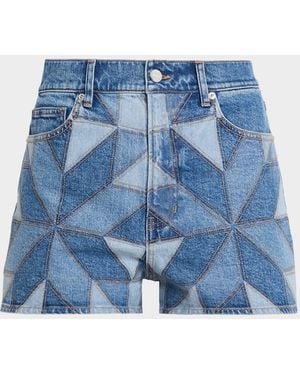 Veronica Beard Elijah Geometric Quilt Denim Shorts - Blue